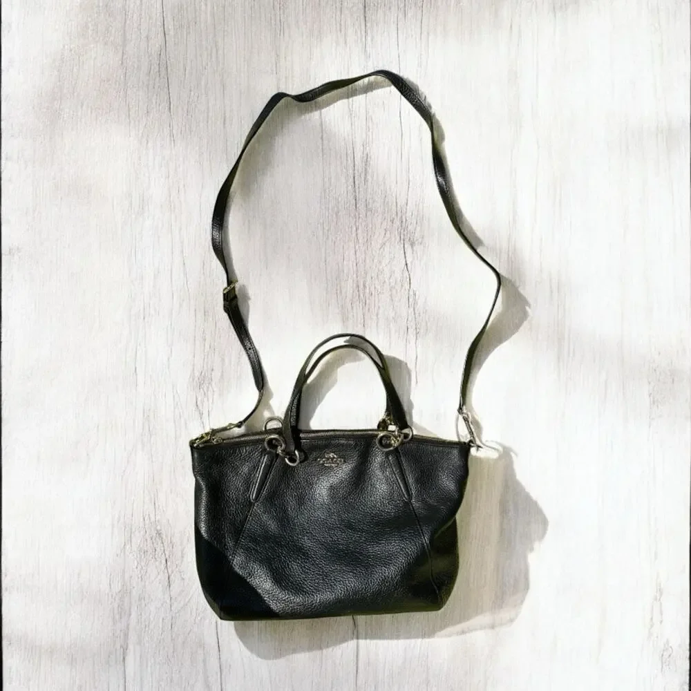 Coach Kelsey Satchel Crossbody Black Leather Handbag